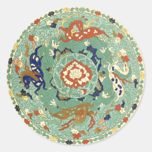 Vintage Chinese Blue Green Art Design Nature Classic Round Sticker