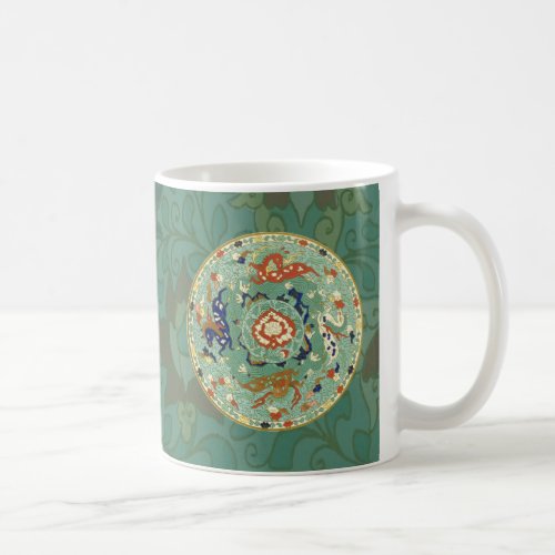 Vintage Chinese Blue Green Art Design Nature Coffee Mug