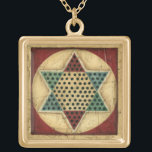 Vintage Chinese Checkerboard by Ethan Harper Gold Plated Necklace<br><div class="desc">Get your game on with this spectacular Chinese checkerboard painting by Ethan Harper. The piece has a very vintage feel,  as if it were patterned on a family heirloom. This would make a great gift for someone who loves board games!</div>