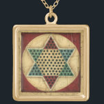 Vintage Chinese Checkerboard by Ethan Harper Gold Plated Necklace<br><div class="desc">Get your game on with this spectacular Chinese checkerboard painting by Ethan Harper. The piece has a very vintage feel,  as if it were patterned on a family heirloom. This would make a great gift for someone who loves board games!</div>