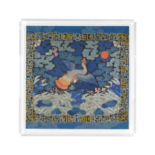 Vintage Chinese Crane Pattern: Imperial Blue Acrylic Tray