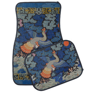 Vintage Chinese Crane Pattern: Imperial Blue Car Floor Mat