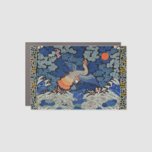 Vintage Chinese Crane Pattern: Imperial Blue Car Magnet