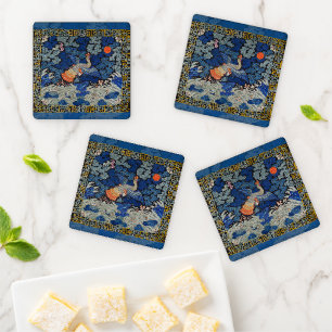 Vintage Chinese Crane Pattern: Imperial Blue Coaster Set