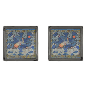 Vintage Chinese Crane Pattern: Imperial Blue Cufflinks