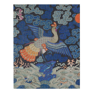 Vintage Chinese Crane Pattern: Imperial Blue Faux Canvas Print