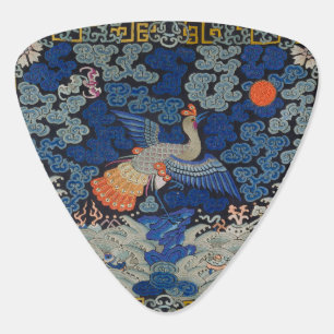 Vintage Chinese Crane Pattern: Imperial Blue Guitar Pick