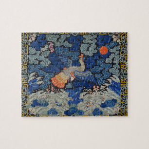 Vintage Chinese Crane Pattern: Imperial Blue Jigsaw Puzzle