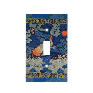 Vintage Chinese Crane Pattern: Imperial Blue Light Switch Cover