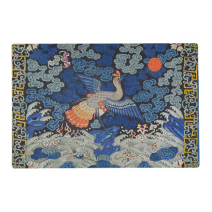 Vintage Chinese Crane Pattern: Imperial Blue Placemat