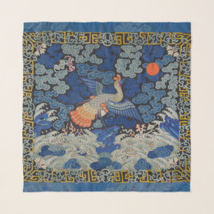 Vintage Chinese Crane Pattern: Imperial Blue Scarf