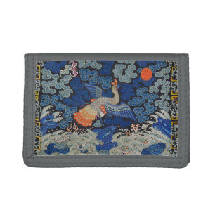 Vintage Chinese Crane Pattern: Imperial Blue Trifold Wallet