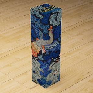 Vintage Chinese Crane Pattern: Imperial Blue Wine Box