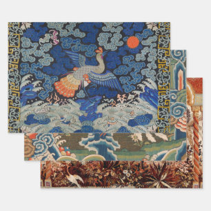 Vintage Chinese Crane Pattern: Imperial Blue Wrapping Paper Sheets