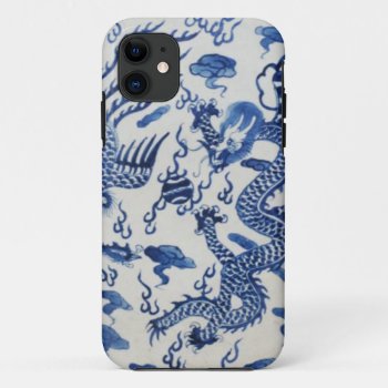 Vintage Chinese Dragon Chinoiserie Monaco Blue Iphone 11 Case by iBella at Zazzle