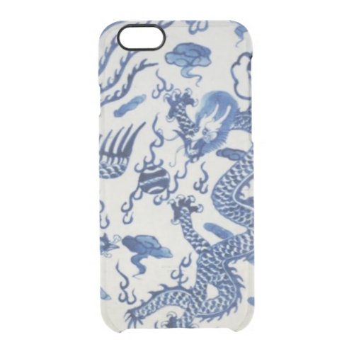 Vintage chinese dragon chinoiserie monaco blue clear iPhone 66S case