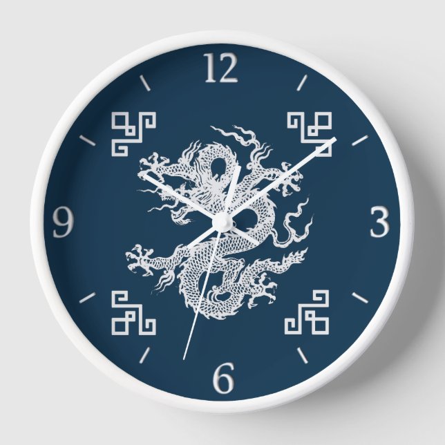 Vintage Chinese Dragon in White Clock (Front)
