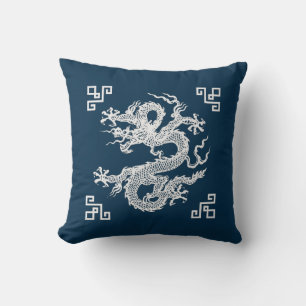 Vintage Chinese Dragon in White Throw Pillow