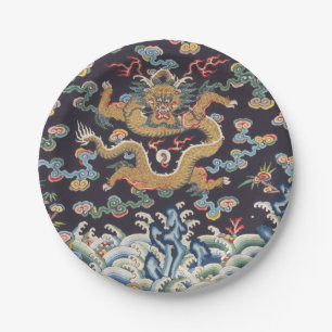 Vintage Chinese Dragon Oriental Silk Pattern Paper Plates