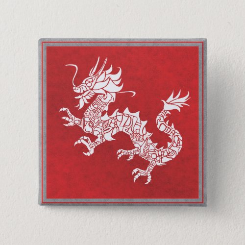 Vintage Chinese Dragon Tribal Emblem Red Button