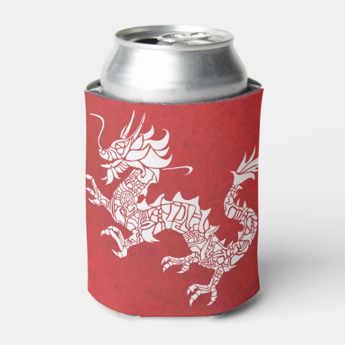 Vintage Chinese Dragon Tribal Emblem Red Can Cooler