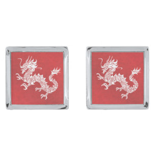 Vintage Chinese Dragon Tribal Emblem Red Cufflinks