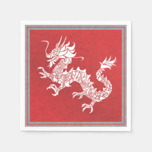 Vintage Chinese Dragon Tribal Emblem Red Napkins