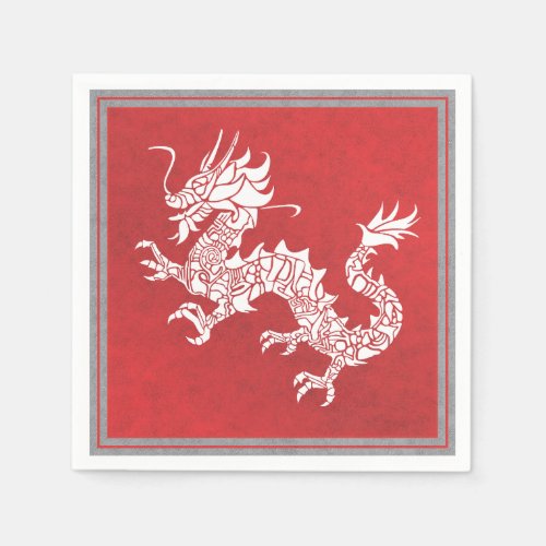 Vintage Chinese Dragon Tribal Emblem Red Napkins