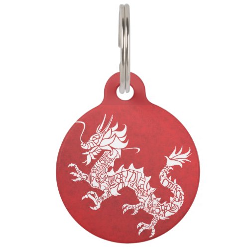 Vintage Chinese Dragon Tribal Emblem Red Pet ID Tag