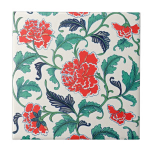 Vintage Chinese Floral Ornament Ceramic Tile