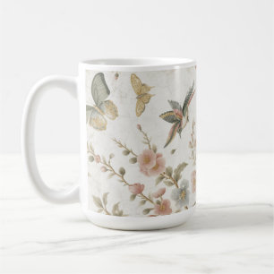 Vintage Chinese Floral Pattern with Hummingbird Coffee Mug