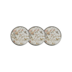 Vintage Chinese Floral Pattern with Hummingbird Golf Ball Marker