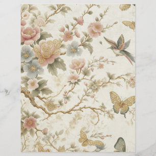 Vintage Chinese Floral Pattern with Hummingbird Letterhead