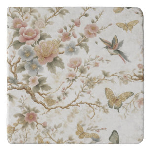 Vintage Chinese Floral Pattern with Hummingbird Trivet