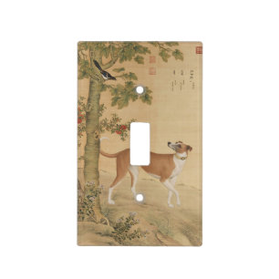 Vintage Chinese Greyhound Dog & Bird Art Light Switch Cover