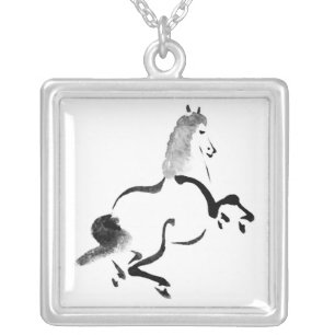 Vintage Chinese Horse Silver Plated Necklace