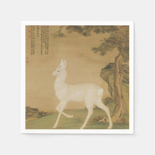 Vintage Chinese Imperial Art White Deer Painting Napkins