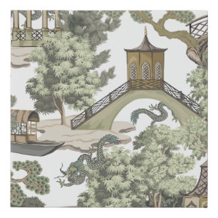 Vintage Chinese landscape seamless pattern. Chinoi Faux Canvas Print