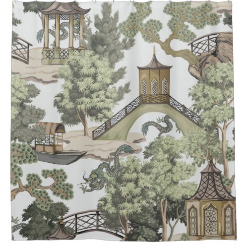 Vintage Chinese landscape seamless pattern Chinoi Shower Curtain