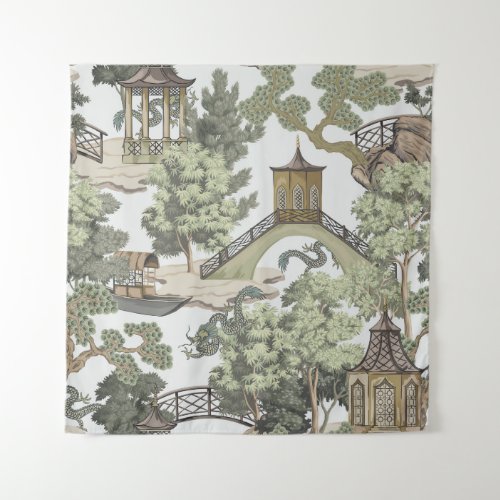 Vintage Chinese landscape seamless pattern Chinoi Tapestry