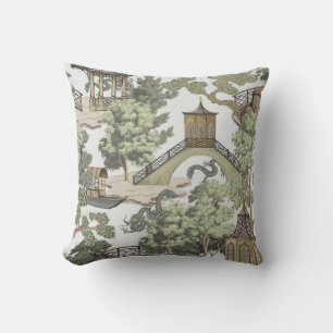 Vintage Chinese landscape seamless pattern. Chinoi Throw Pillow