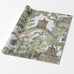 Vintage Chinese landscape seamless pattern. Chinoi Wrapping Paper