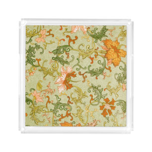 Vintage Chinese Ornament Jones Flowers Acrylic Tray