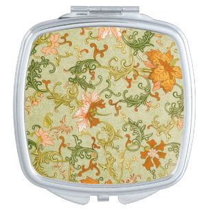 Vintage Chinese Ornament Jones Flowers   Compact Mirror