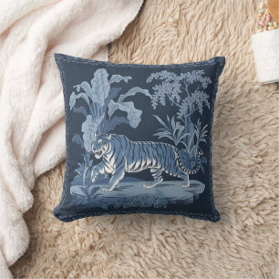 Vintage Chinese Porcelain Tiger Bedspread Throw Pillow