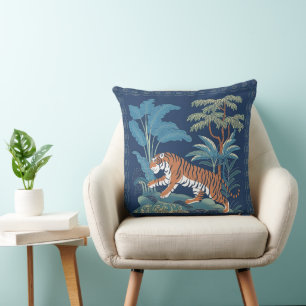 Vintage Chinese Porcelain Tiger Bedspread Throw Pillow