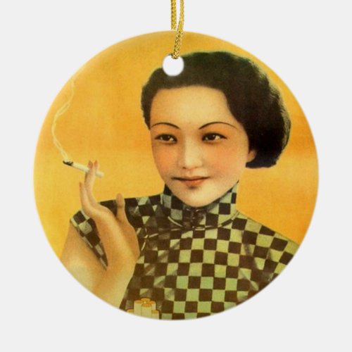 vintage chinese poster old shanghai woman ceramic ornament
