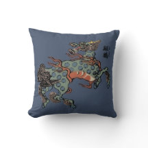 Vintage Chinese Qilin on Blue Jeans Blue