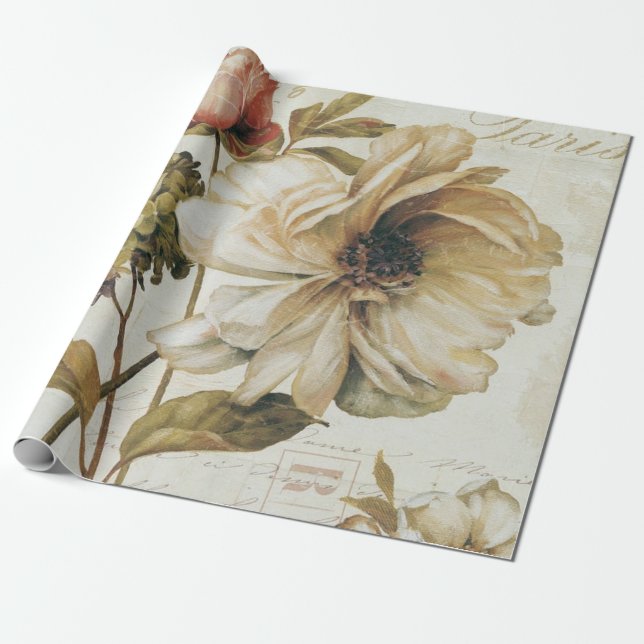 Vintage Chinese Rose. Wrapping Paper (Unrolled)