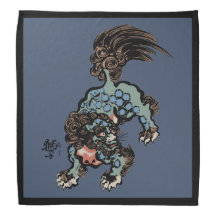 Vintage Chinese Shi Lion on Blue Jeans Blue